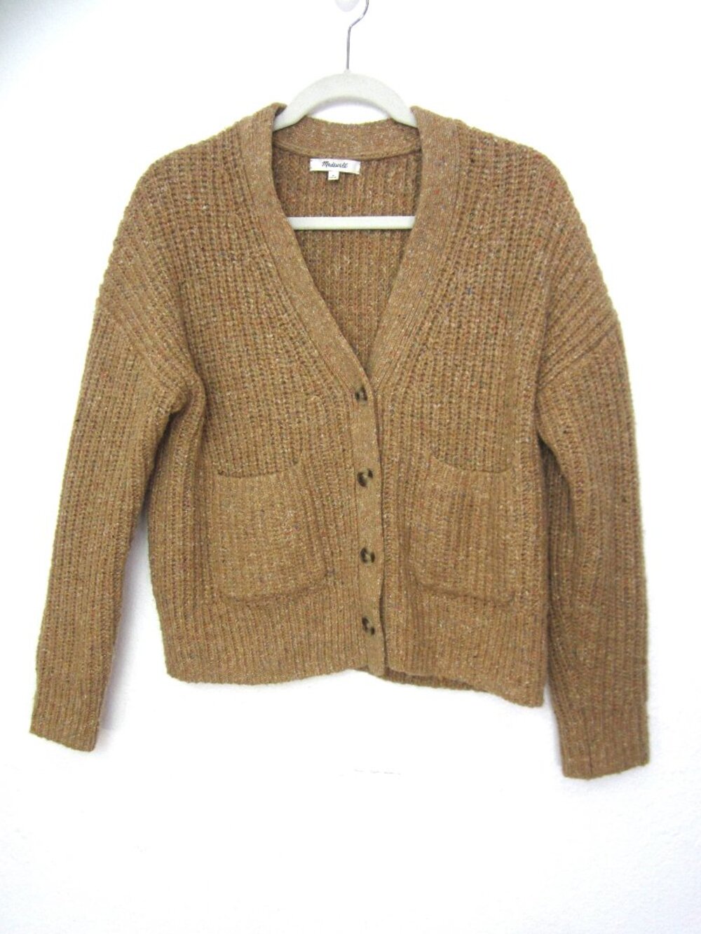 Madewell Size S Speckled Rib Cardigan Sweater Golden Brown Wool Silk  Pockets